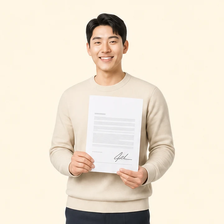 저신용 장기렌트카 비용 서면 견적서를 들고 있는 고객